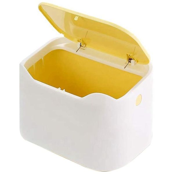 

waste bins desktrash can with lid yellow white small countergarbage for office car bathroom