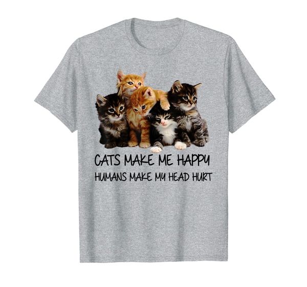 

cats make me happy humans make my head hurt cat lover t-shirt, White;black