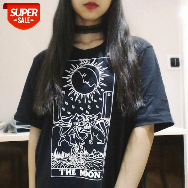

sunfiz yf the moon tarot card t-shirt women funny 100% cotton gothic art quote graphic tumblr grunge fashion hispter tee #hf3u, White