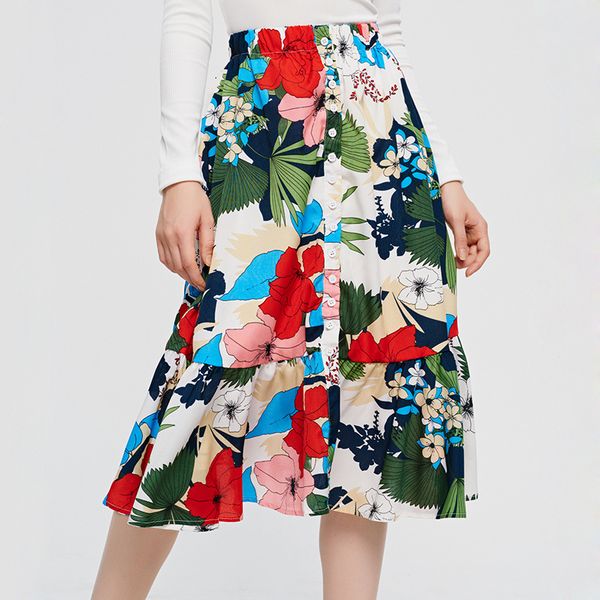 

2021 new arrival summer a-line printed elastic waist ladies skirts casual midi boho skirt for women p832, Black