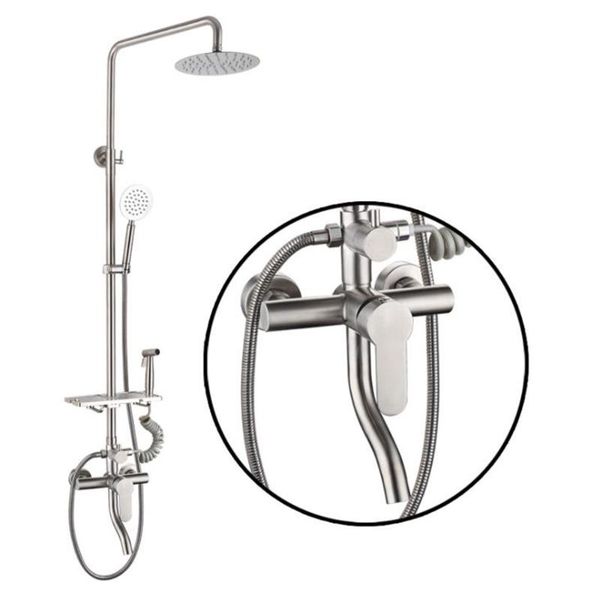 

matte rainfall shower faucet set single lever bathtub shower mixer faucet & storage shelf mixer water tap 304stainless st