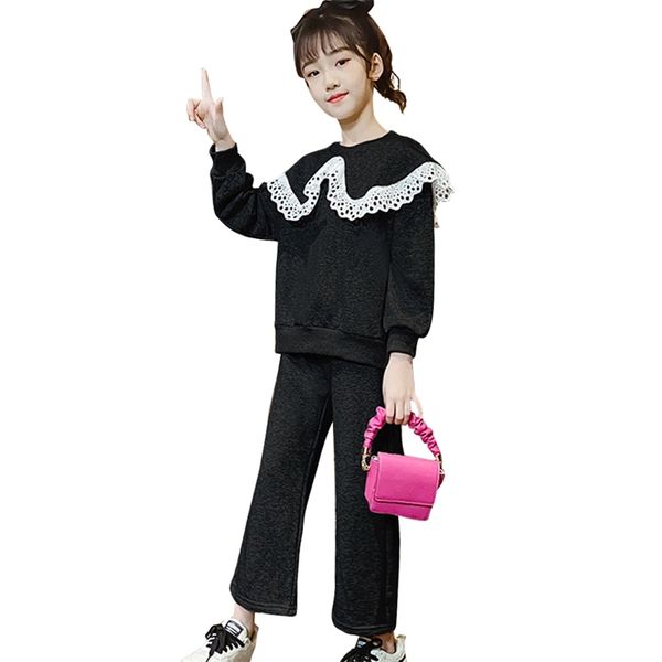 

girls clothes sweatshirt + pants clothing patchwork kids girl set teenage costumes for children 210528, White