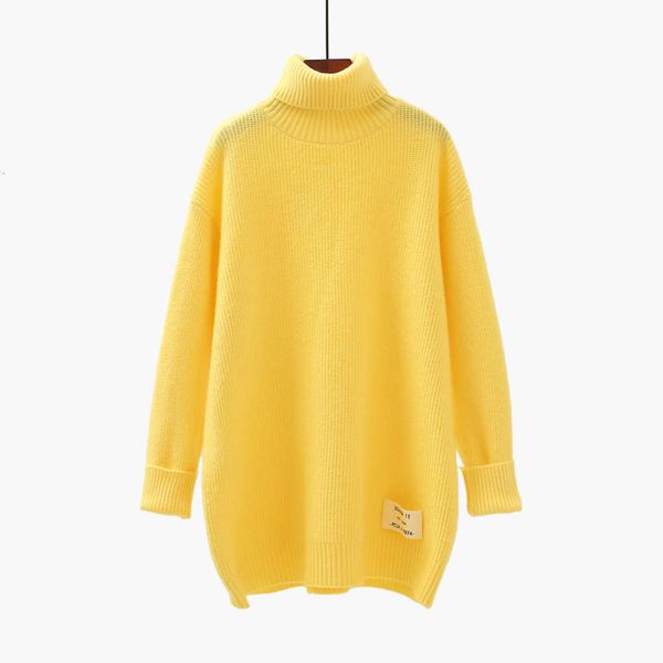 

candy color turtleneck women's winter thickened 2021 new medium and long korean loose knit bottoming shirt can be worn out, White;black