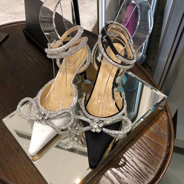 

butterfly knot rhinestone flower jewel sandals women spring shiny satin high heels stiletto pointed bridal shoes wedding, Black