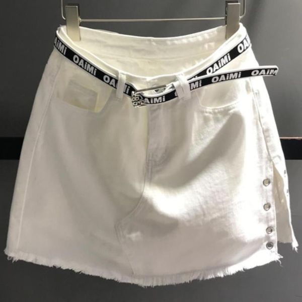 

skirts summer white anti-light denim skirt women high waist package hip split jeans mini, Black