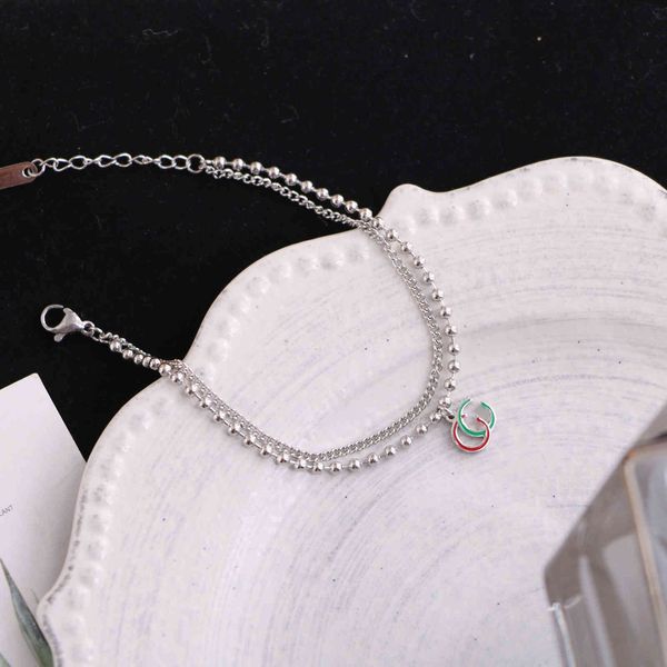

2021 new jewelry decoration titanium steel ancient red and green contrast letter bead chain double-layer bracelet french style fashion, Black