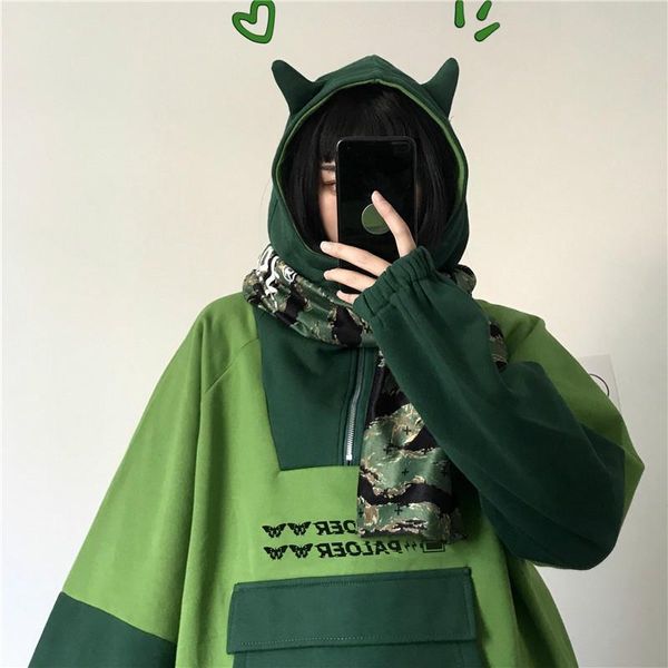 

hoodies women cartoon ears cute hooded long sleeve sweatshirt 2021 autumn winter plus velet pullover sudadera mujer 56093, Black