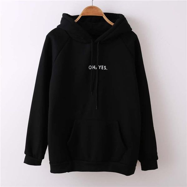 

women's hoodies oh yes letter harajuku casual coat two layers hat 2021 new winter fleece pullover thick loose sweatshirt female, Black