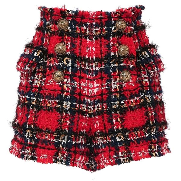 

high street designer shorts women's fringed tassel plaid tweed shorts 210306, White;black