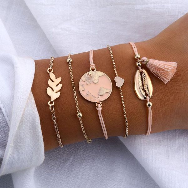 

charm bracelets bohemian vintage shell map heart bangles for women pink tassel sets jewelry gifts 2021, Golden;silver