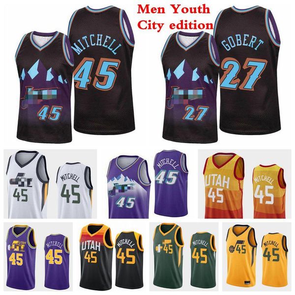 

men kids donovan 45 mitchell jerseys mike 10 conley john 12 stockton 32 malon basketball jerseys 2020/21 city new edition jerseys blue white, Black;red