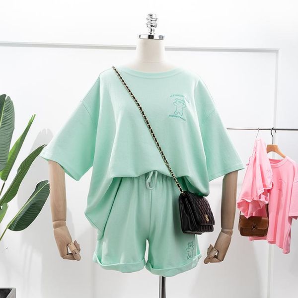 

women's tracksuits summer 2 piece set outfits women large size 2021 good quality simple thin casual tee and sweat shorts suits workout, Gray