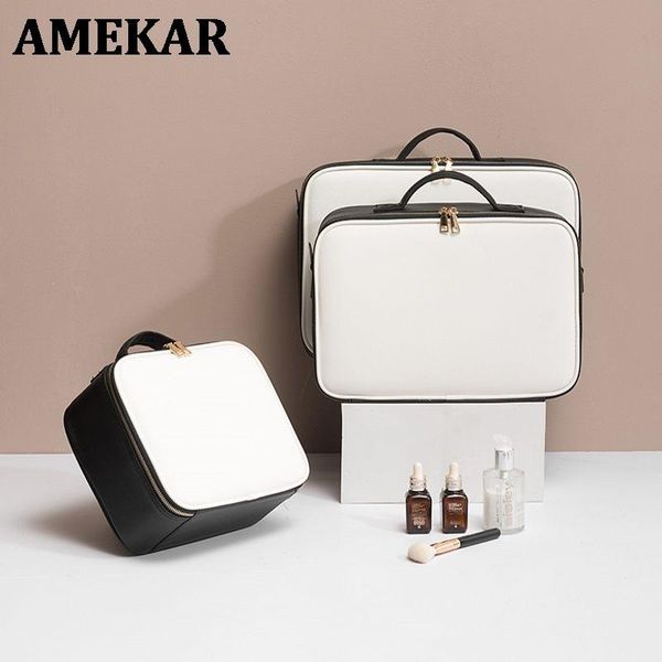 

cosmetic bags & cases leather clapboard bag professional make up case large capacity storage handbag travel insert toiletry makeup