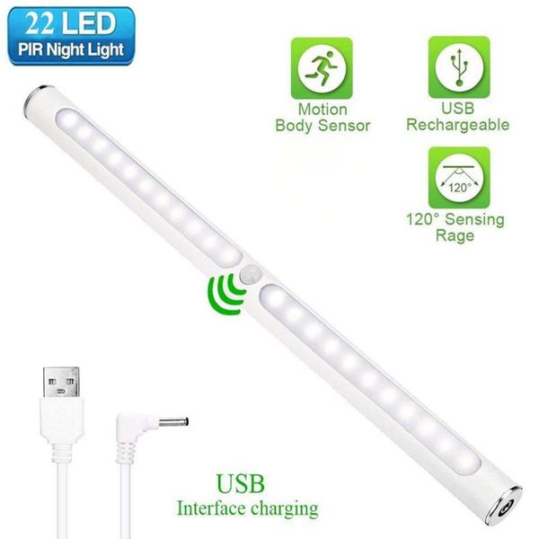 

30cm usb rechargeable under cabinet light pir motion sensor led closet night light for kitchen cupboard wardrobe stairs lighting