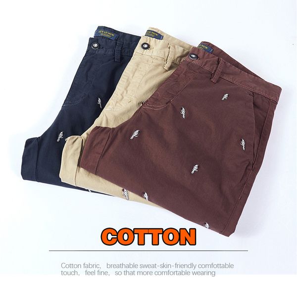 

2021 summer new men's thin casual shorts 100% cotton embroidery fashion slim bermuda short male brand khaki navy sk16, White;black