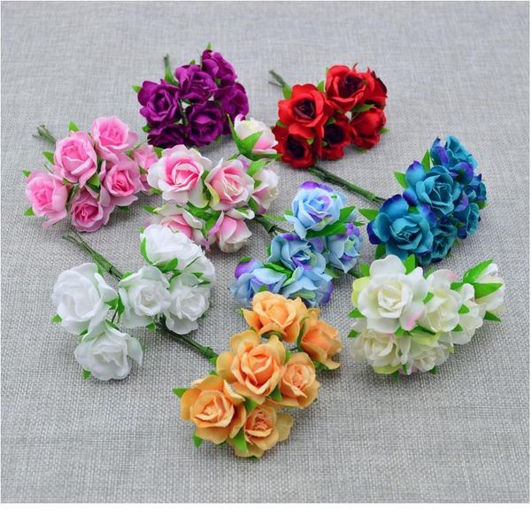 

6pcs silk flower wedding car bridal bouquet roses artificial flower for decoration scrapbooking diy wreaths craft candy jllxbo