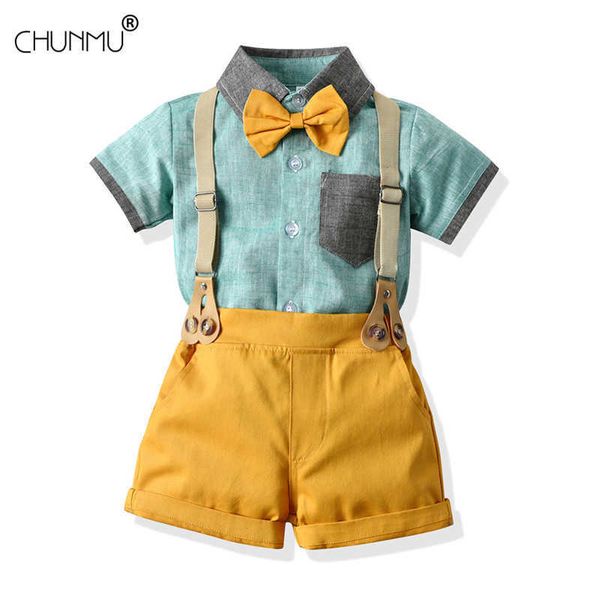 

summer infant clothes lepal patchwork t-shirt overalls baby toddler boy clothing sets kids children boys outfits gentleman suits x0902, White