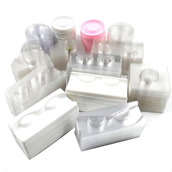 

false eyelashes 100pcs eyelash holder for all kinds of lashes package tray transparent white plastic box do lash name stiker