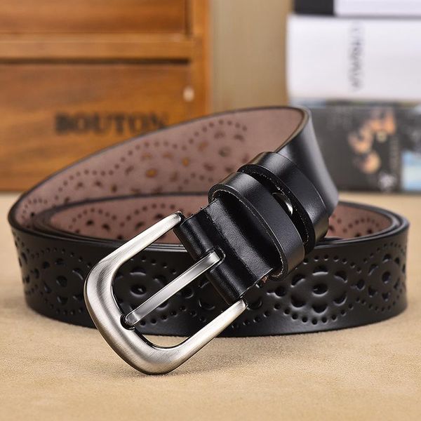 

belts 2021 women belt genuine leather for strap female pin buckle fashion vintage metal embossing fg4016n-1, Black;brown