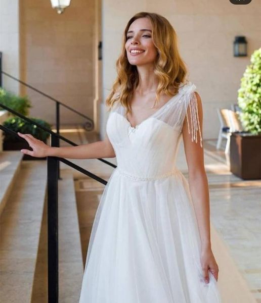 

other wedding dresses dress a-line v-neck lace appliques flower tassel tulle floor length sweep train bridal gown custom made vestido de noi, White