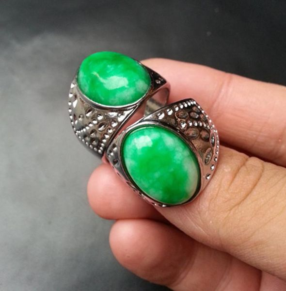 

cluster rings real red green jade ring emerald plating 925 sterling silver women men jewelry brand jadeite, Golden;silver