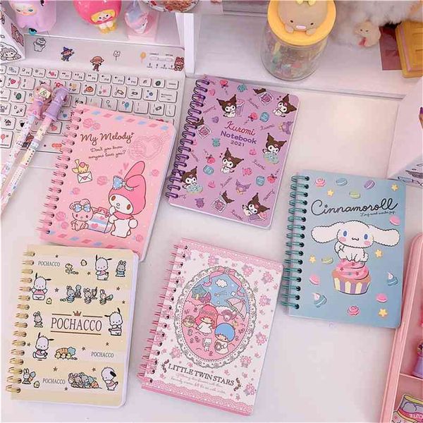 Kawaii Stile Giapponese Simpatico Cartone Animato Modello Stampato Notebook Bobina Conto Mano Blocco Note Diario Studente Planner 210611