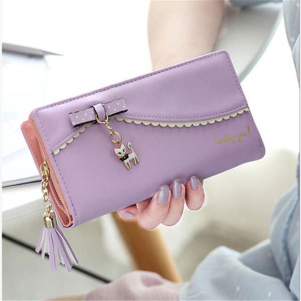 

wallets coin bag card holder purse wallet sweet cute bow pendant pu leather women ladies standard zipper interior slot pocket long as, Red;black