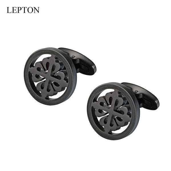 

black color crusaders cufflinks lepton stainless steel round cufflink for mens wedding business cuffl links gemelos, Silver