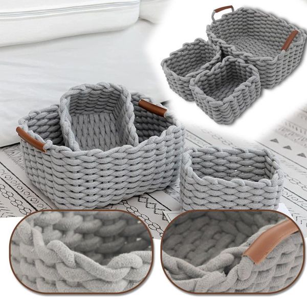 

storage baskets nordic hand-woven quality thick cotton rope practical sundries cosmetic organizer creative deskdebris basket