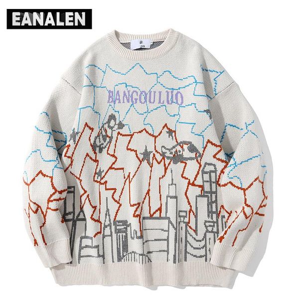 

men's sweaters harajuku vintage graffiti geometric figure sweater men oversized korean clothing knitted pullover women's jumper gr, White;black