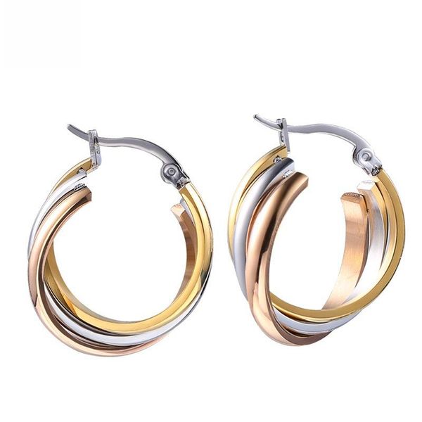 

dangle & chandelier 3 color stainless steel earrings three circle earring for woman girl fashion charm jewelry, Silver