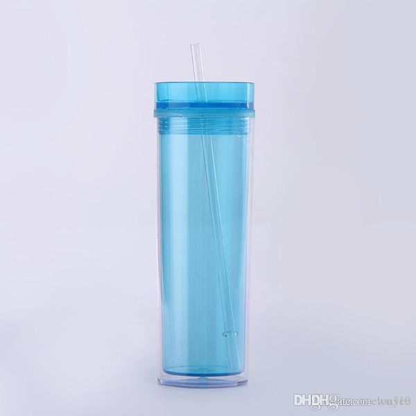 Caneca de camada dupla transparente de 15 onças com canudo, copos de água bonitos e criativos, nova garrafa de água esportiva selada à prova de vazamentos, copo de plástico DBC VT1708