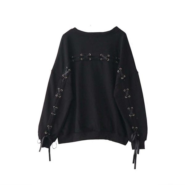 

korean ulzzang black women hoodie kpop 90s clothes harajuku gothic bandage casual pullover japanese oversized girls sweatshirts