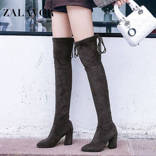 

zalavor 2020 women over the knee high boots hoof heels winter shoes women warm lady elastic fabric boots size 34 43 chukka boots u0yv#, Black
