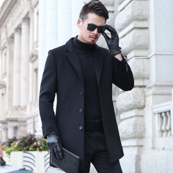 

manufacturers selling new winter men long wool coat middle-aged men leisure woolen cloth coat surface, Black