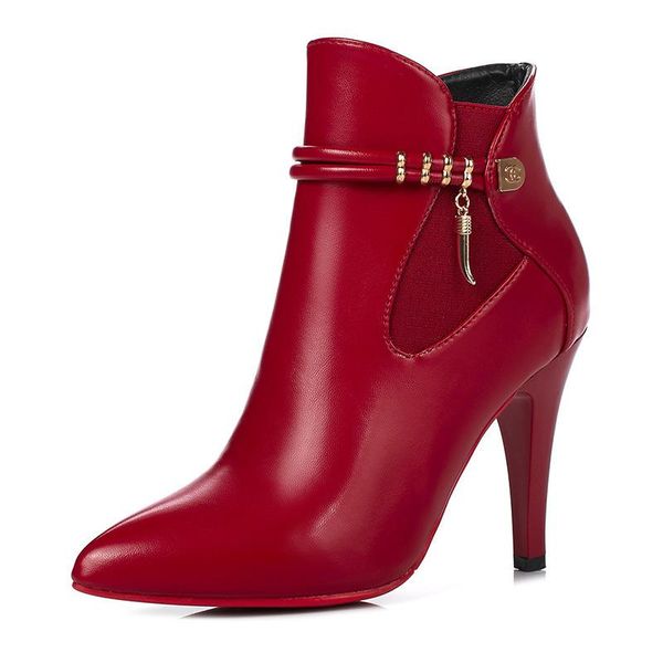 

boots 2021 autumn and winter women's pointed wild non-slip thin side zipper metal decorative, Black