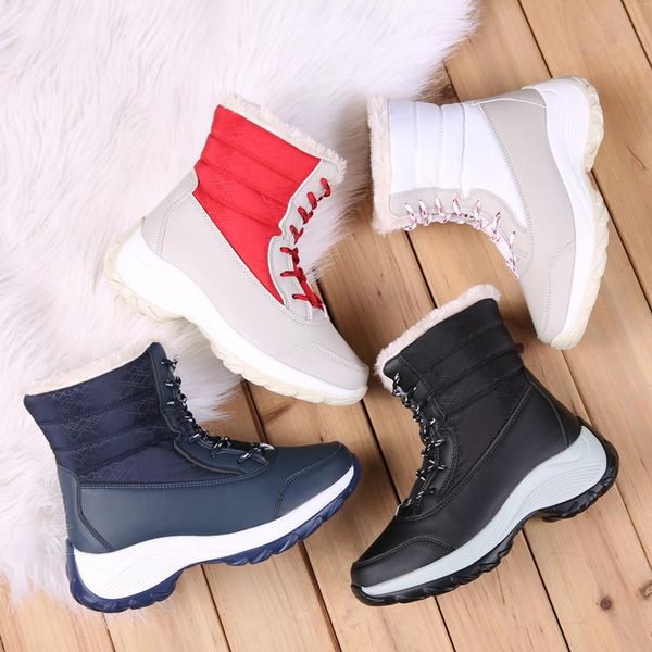 

boots dacomfy women keep warm mid-calf snow waterproof wedges winter shoes lace-up comfortable ladies, Black