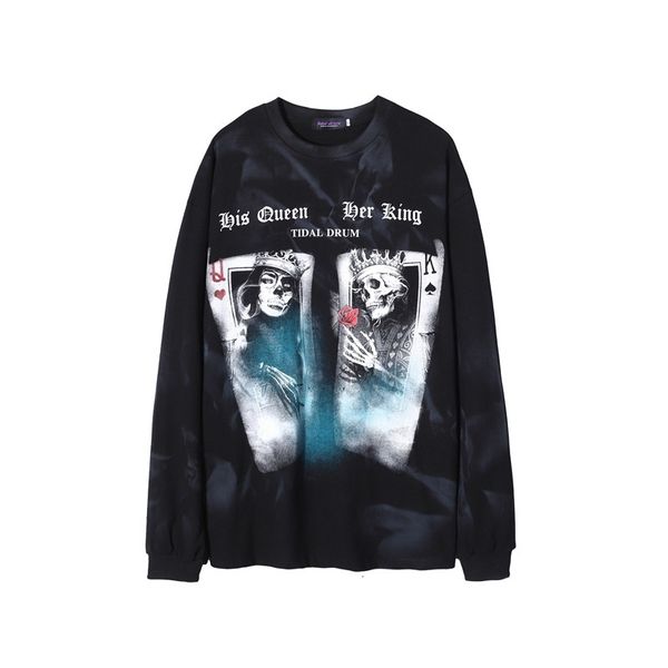 

chaopai high street graffiti skeleton large long sleeve pullover for boys and teenagers street oversized sweater, Black