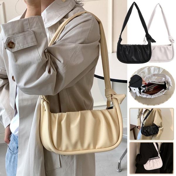 

evening bags solid color pleated tote bag 2021 fashion high-quality soft leather women's designer handbag travel shoulder armpit