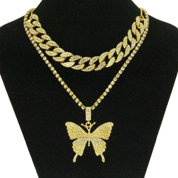 

pendant necklaces micro rhinestone cuban chain necklace net red hip hop jewelry big butterfly set clavicle neck, Silver