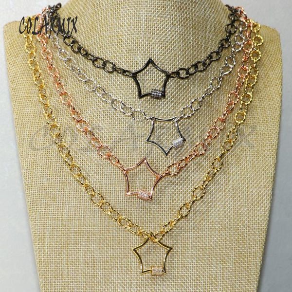 

pendant necklaces 4pcs mix color star clasp metal necklace gold jewelry chain handmade jewerly 50596, Silver