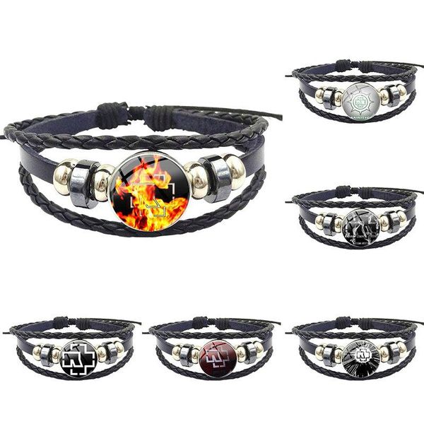 

charm bracelets rock band logo fashion glass girls black leather bracelet bangles jewelry for women girl gift, Golden;silver