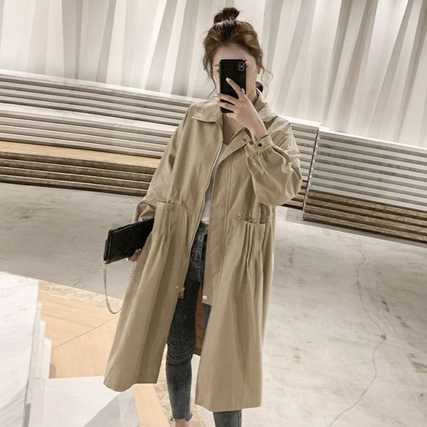 

female blunt spring and new autumn long paragraph on the knee belt blowing slender loose coat slept tide wy3w, Tan;black