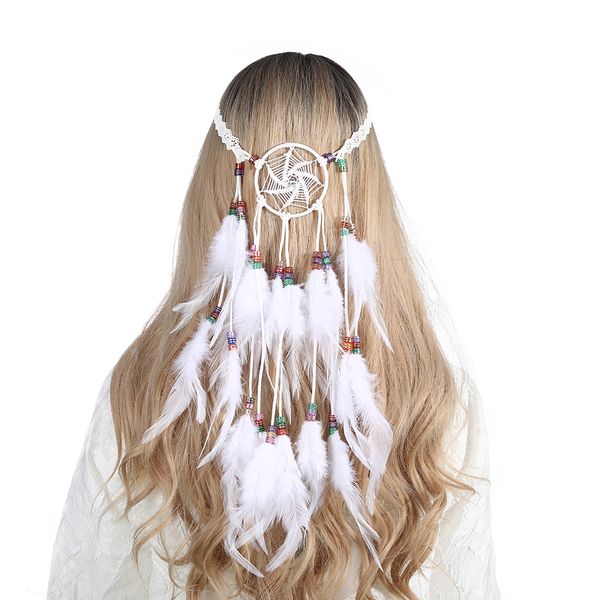 Rüya Catcher Elastik Scrunchies Bohemian Hippi Kafa El Yapımı Headdress Moda Tavuskuşu Tüy Bantlar Saç Aksesuarları