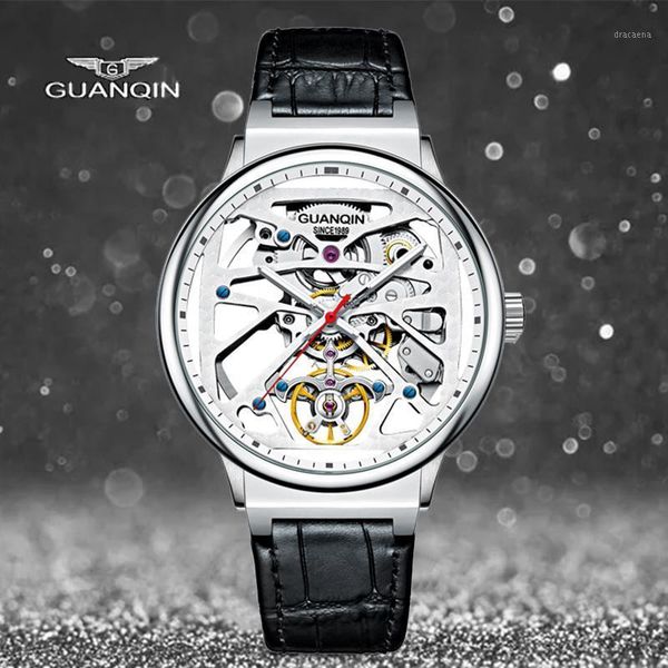 

wristwatches guanqin luminous fashion military brand watch men's mechanical self-winding stainless steel sapphire 30m waterproof, Slivery;brown