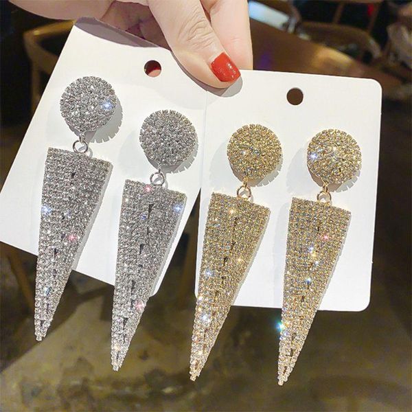 

dangle & chandelier jewelry big earrings for women geometric triangle metal crystal drop earr a2ua, Silver