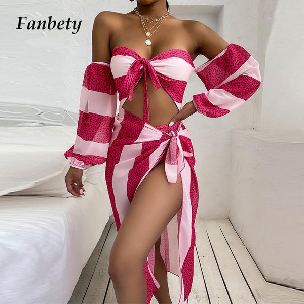 

fashion polka dot print women swimwears elegant bandeau push up three piece bikini sets summer fashion cover up beachwears