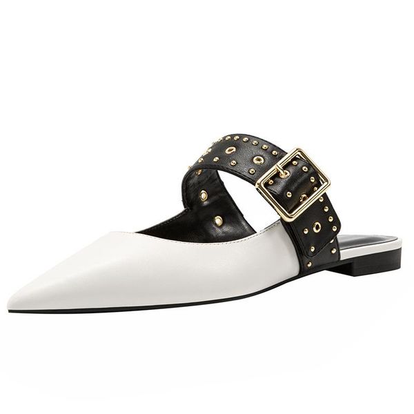 

slippers pointed toe metal rivet loop ladies muller women's shoes, Black