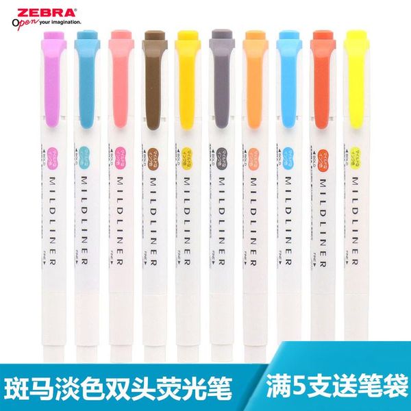 Jel Pens 5pcs Japonya Zebra WKT7 Fosforlu Mildliner Serisi Çift Başlı Floresan Marker