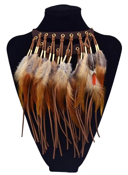 

pendant necklaces design charm exaggerated precious feather & leather turkish ethnic women glam chain statement jewelry, Silver